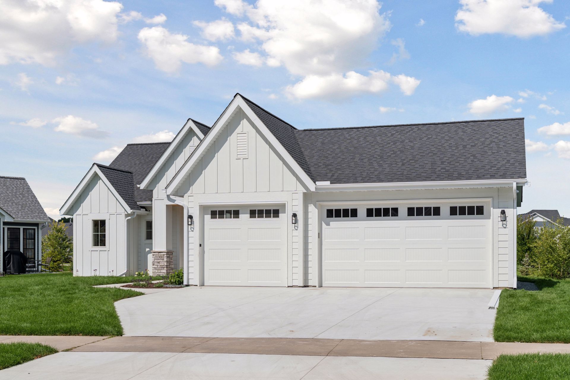 Large 3-car garage, fully insulated, concrete driveway