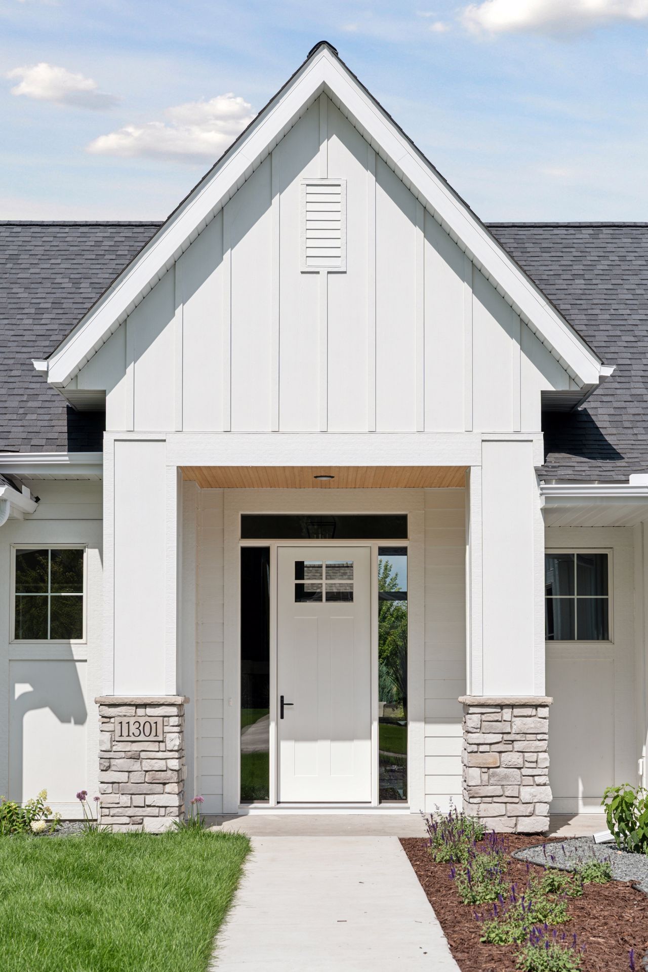 Front entry with dramatic gable roof design