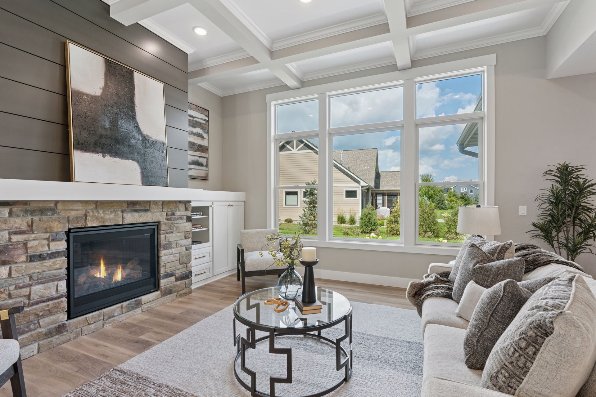 Coffered ceiling detail in great room