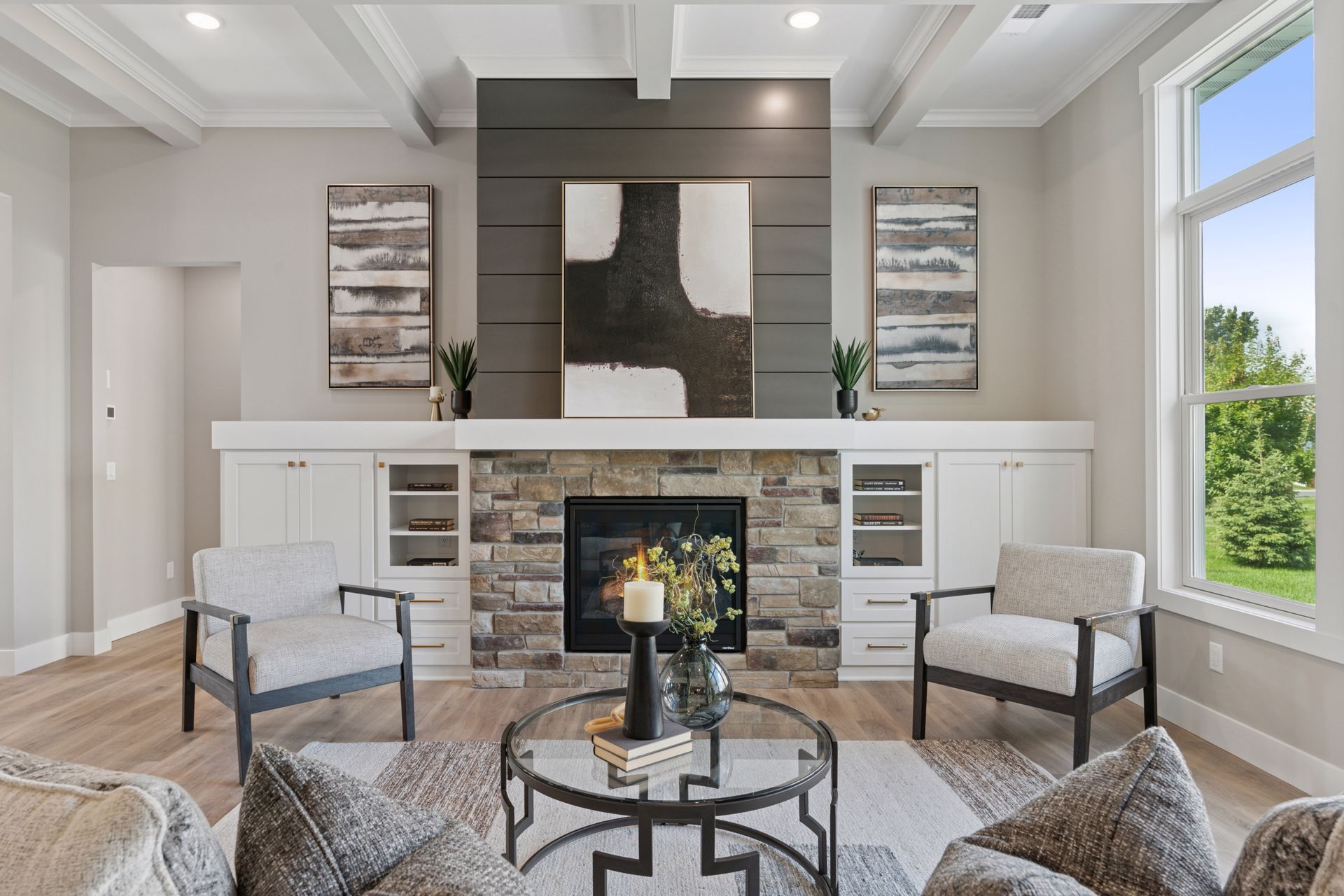 Fireplace with stone surround