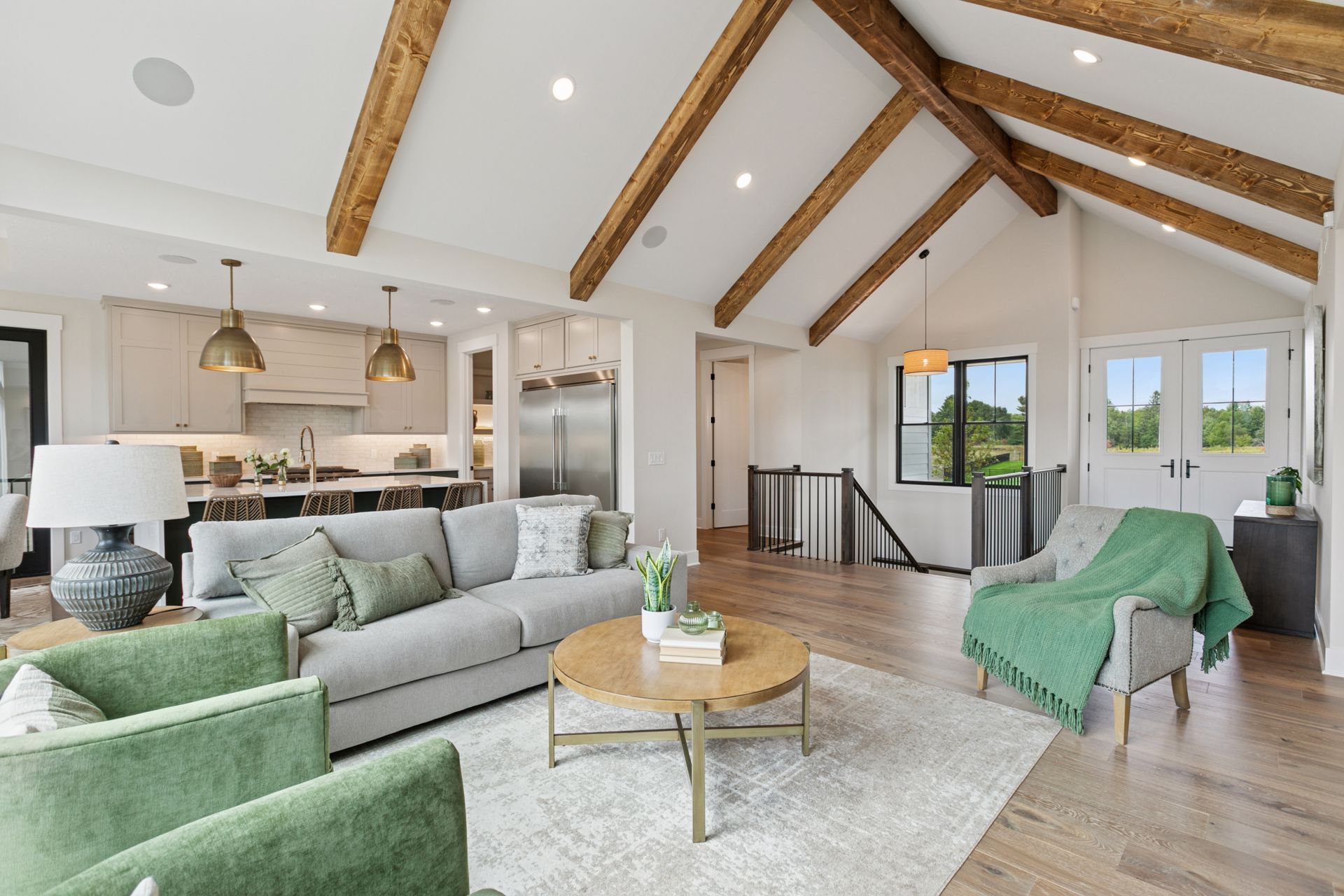 Interior view from spacious great room looking toward front of houses