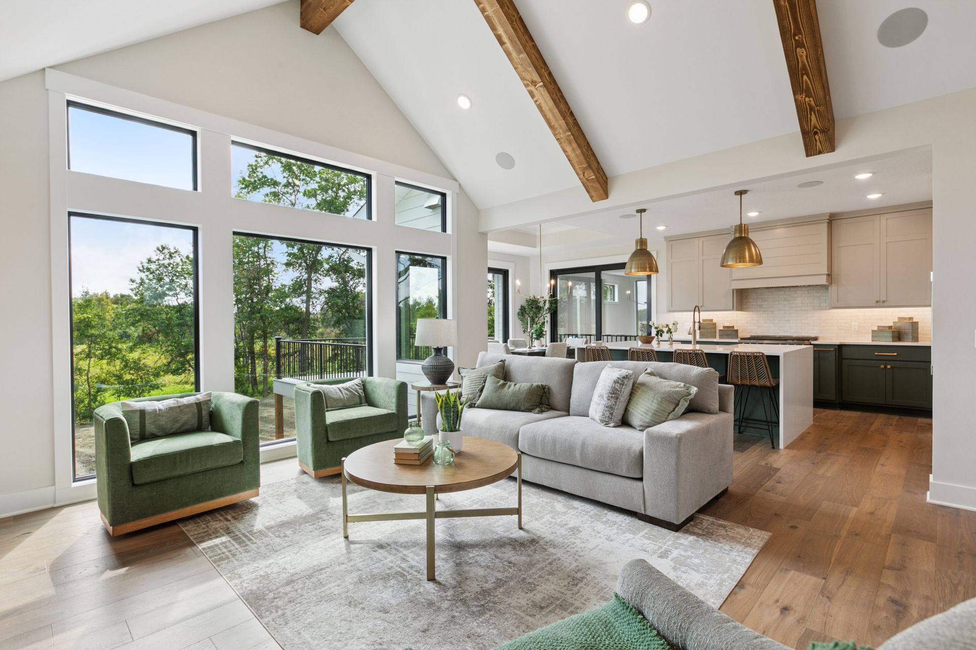 Home interior with oversized windows for bright natural lighting